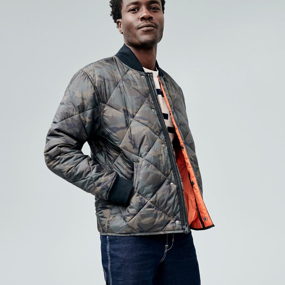 Free Assembly | Quilted Camo Bomber‎ Lined Jacket in Green XS